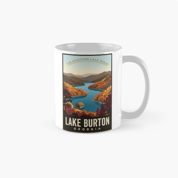 Item preview, Lake Burton Georgia Autumn Mountain Lake Vintage Poster Sticker designed and sold by DetourDgn.
