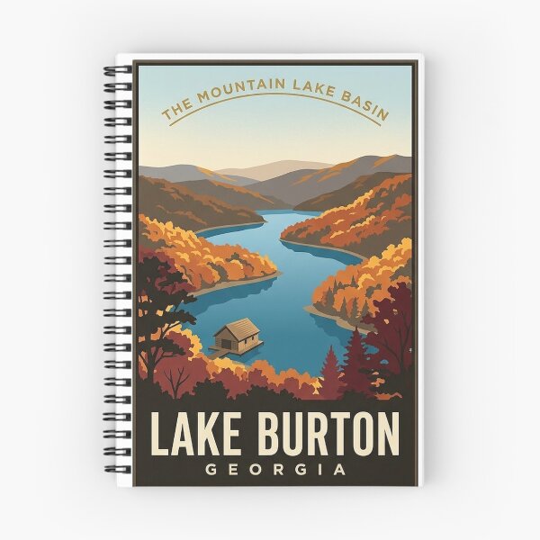 Item preview, Lake Burton Georgia Autumn Mountain Lake Vintage Poster Sticker designed and sold by DetourDgn.
