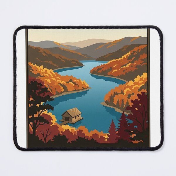 Item preview, Lake Burton Georgia Autumn Mountain Lake Vintage Poster Sticker designed and sold by DetourDgn.