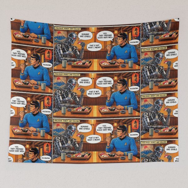 Item preview, Robot and Alien Sushi Dinner Funny Comic Dialogue designed and sold by SammyMorry.