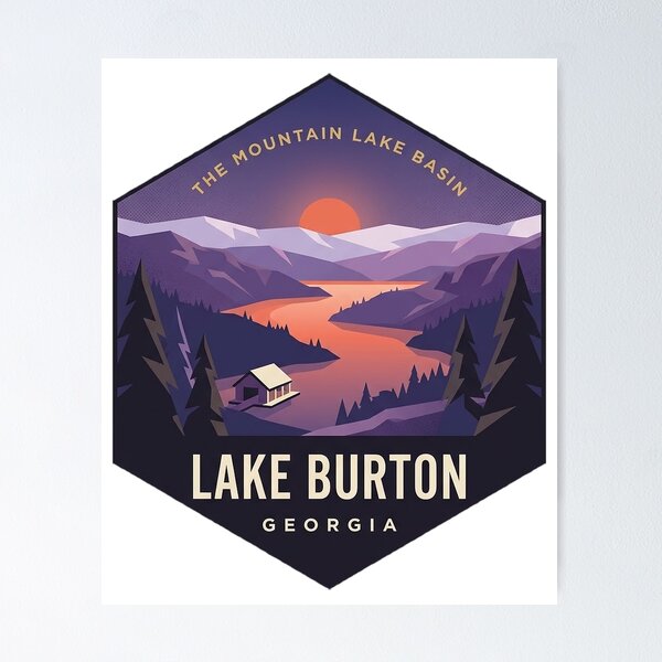 Item preview, Lake Burton Georgia Dusk Mountain Lake Geometric Badge Sticker designed and sold by DetourDgn.