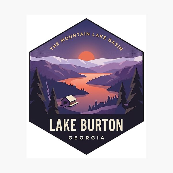 Item preview, Lake Burton Georgia Dusk Mountain Lake Geometric Badge Sticker designed and sold by DetourDgn.