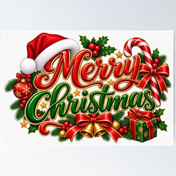 Item preview, Christmas Typography with Gift Box and Candy Cane designed and sold by annenambiro.