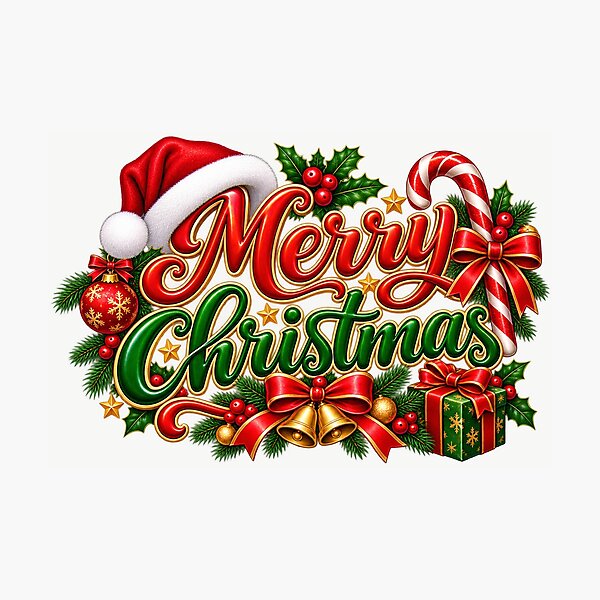 Item preview, Christmas Typography with Gift Box and Candy Cane designed and sold by annenambiro.
