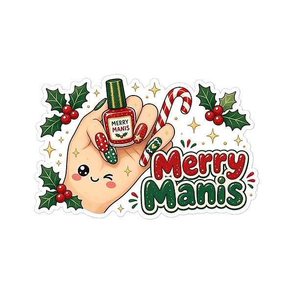“Merry Manis†design: christmas Gift for Nail Techs, cute kawaii art by Soft Merch