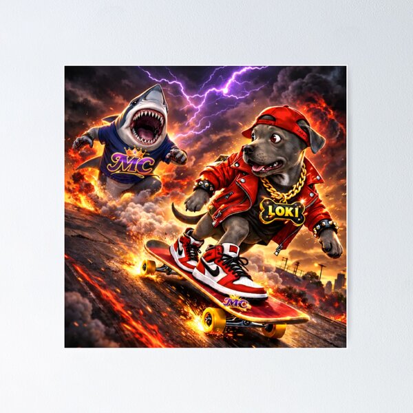 Item preview, Loki excape from shark -firestorm skateboard chase designed and sold by Mishco courier co.
