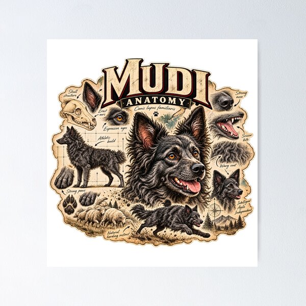 Item preview, mudi dog anatomy designed and sold by timiparkerart.