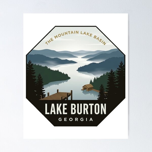 Item preview, Lake Burton Georgia Misty Mountain Lake Octagon Badge Sticker designed and sold by DetourDgn.