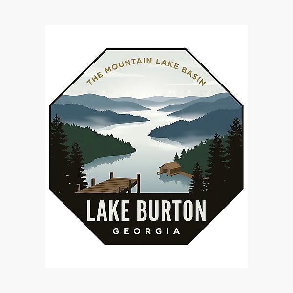 Item preview, Lake Burton Georgia Misty Mountain Lake Octagon Badge Sticker designed and sold by DetourDgn.