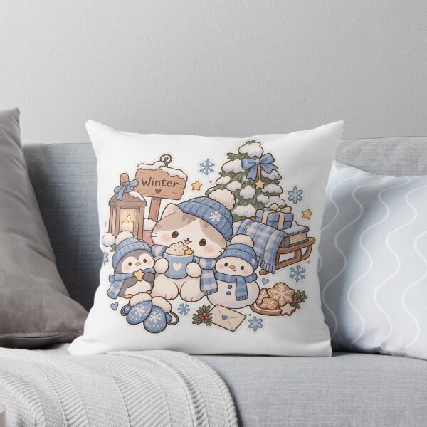 Item preview, Cute Kawaii Winter Cat and Snowman Cozy Christmas designed and sold by Kiralemon.