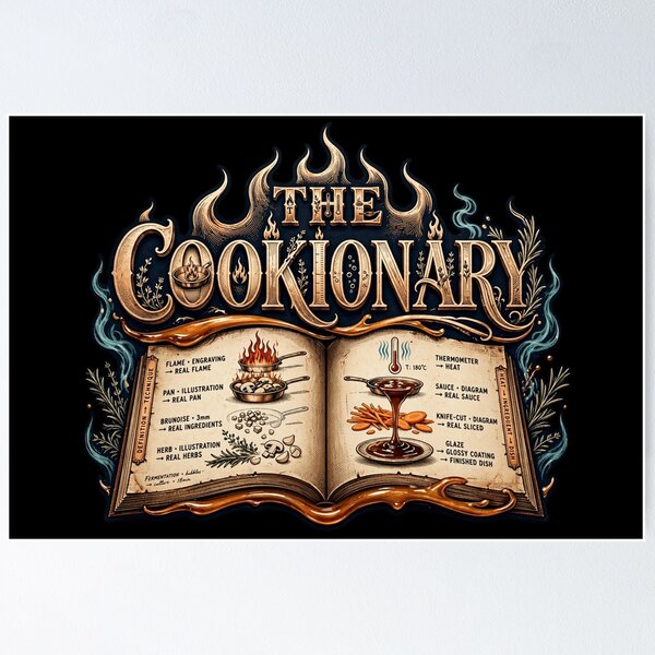 Item preview, The Cookionary Design, Chef Artwork, Cook Design, Cooking Graphic, Culinary Art, Chef Life, Kitchen Culture, Professional Cooking, Restaurant Kitchen, Chef Gift, Cook Gift, Food Lover Gift designed and sold by Typologystudios.