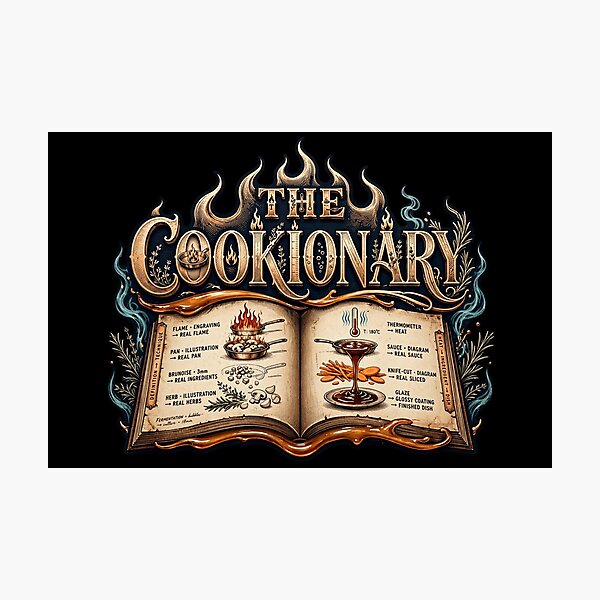 Item preview, The Cookionary Design, Chef Artwork, Cook Design, Cooking Graphic, Culinary Art, Chef Life, Kitchen Culture, Professional Cooking, Restaurant Kitchen, Chef Gift, Cook Gift, Food Lover Gift designed and sold by Typologystudios.