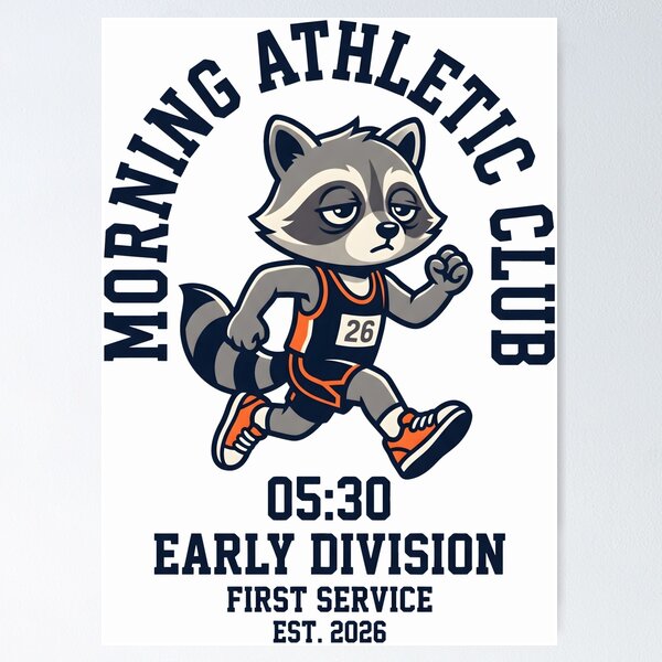 Item preview, Morning Athletic Club Early Runner Tired Raccoon Humor designed and sold by SplashTastic.