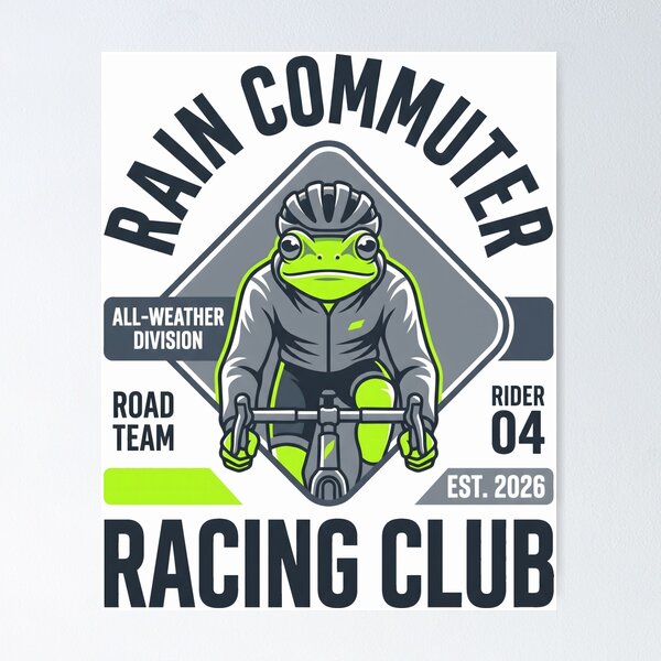 Item preview, Rain Commuter Racing Club Front View Cycling Frog designed and sold by SplashTastic.