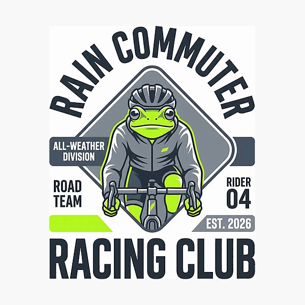 Item preview, Rain Commuter Racing Club Front View Cycling Frog designed and sold by SplashTastic.
