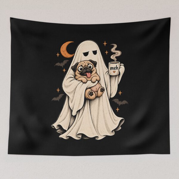 Item preview, Ghost Pug Holding Coffee  designed and sold by a-turner-paint.
