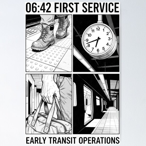 Item preview, Early Transit Operations 06:42 First Service Commuter Manga Art designed and sold by SplashTastic.