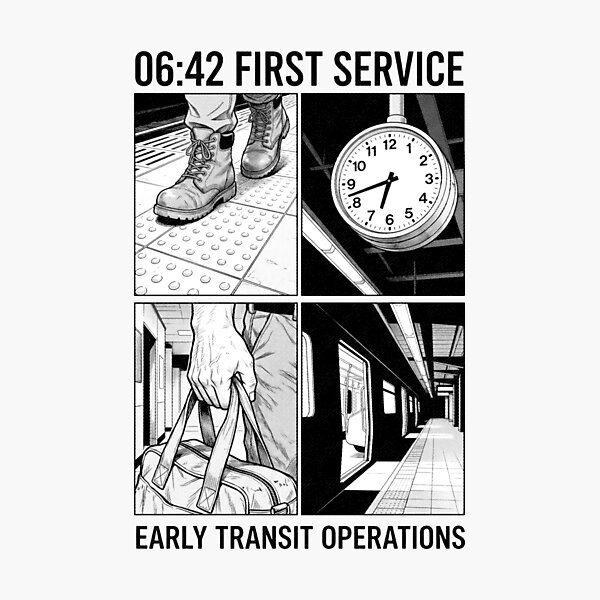 Item preview, Early Transit Operations 06:42 First Service Commuter Manga Art designed and sold by SplashTastic.