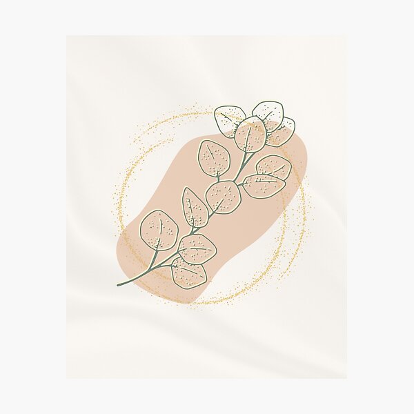 Item preview, Minimalist Eucalyptus Branch Wall Art, Neutral Botanical Print with Gold Accents designed and sold by Diseño que alegran tu día.