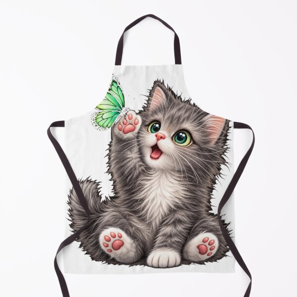 Item preview, Cute Gray Kitten Playing with Green Butterfly designed and sold by Line-mood.