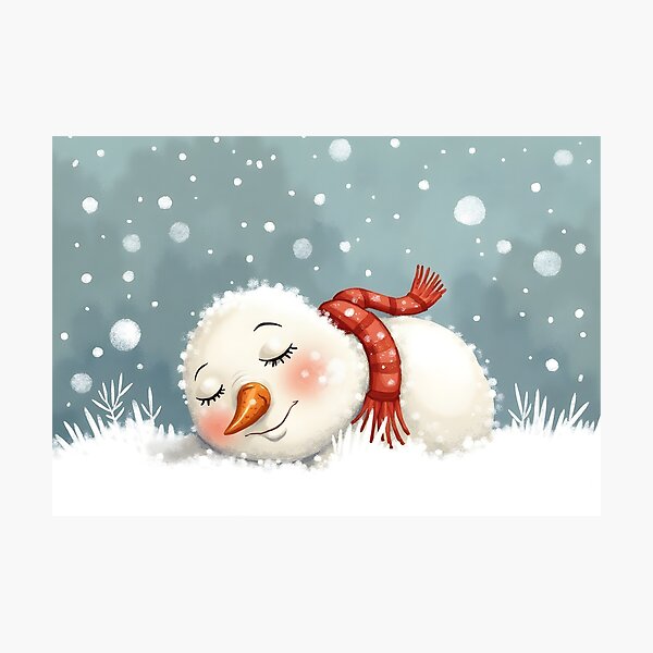 Item preview, Sleeping Snowman with Red Scarf in Winter Wonderland designed and sold by Connys Colorful World.