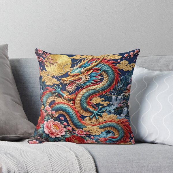 Item preview, Chinese Dragon with Full Moon and Peonies – Embroidery Art designed and sold by ManJiangHong.