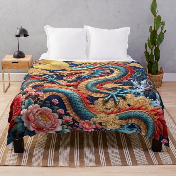 Item preview, Chinese Dragon with Full Moon and Peonies – Embroidery Art designed and sold by ManJiangHong.