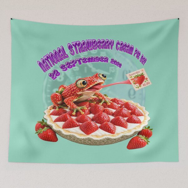 Item preview, Cute Strawberry Frog & Cream Pie Pattern designed and sold by zenjiinspired.
