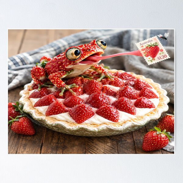 Item preview, Cute Strawberry Frog & Cream Pie Pattern designed and sold by zenjiinspired.