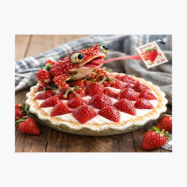 Item preview, Cute Strawberry Frog & Cream Pie Pattern designed and sold by zenjiinspired.
