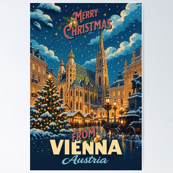 Item preview, Merry Christmas from Vienna Austria – Vintage Christmas Market Card designed and sold by Earth Celebration Designs.