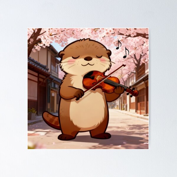 Item preview, Cute Violin Sea Otter Under Cherry Blossom designed and sold by Otterbean.