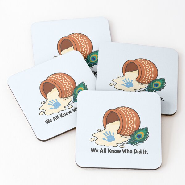 Item preview, We All Know Who Did It – Makhan Chor Butter Thief Krishna Leela Peacock Feather Illustration designed and sold by Fanverse Merchandise.