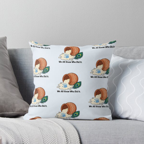 Item preview, We All Know Who Did It – Makhan Chor Butter Thief Krishna Leela Peacock Feather Illustration designed and sold by Fanverse Merchandise.