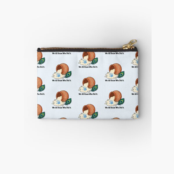 Item preview, We All Know Who Did It – Makhan Chor Butter Thief Krishna Leela Peacock Feather Illustration designed and sold by Fanverse Merchandise.