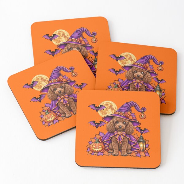 Item preview, Brown Poodle Halloween Witch Costume & Spooky Pumpkin designed and sold by PixelsPaws.