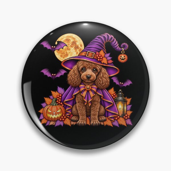 Item preview, Brown Poodle Halloween Witch Costume & Spooky Pumpkin designed and sold by PixelsPaws.