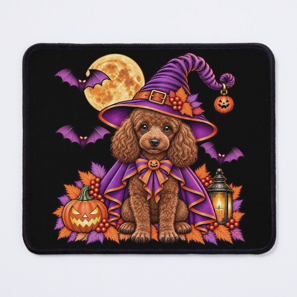 Item preview, Brown Poodle Halloween Witch Costume & Spooky Pumpkin designed and sold by PixelsPaws.