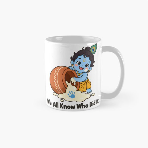 Item preview, We All Know Who Did It – Makhan Chor Butter Thief Krishna Leela Peacock Feather Illustration designed and sold by Fanverse Merchandise.