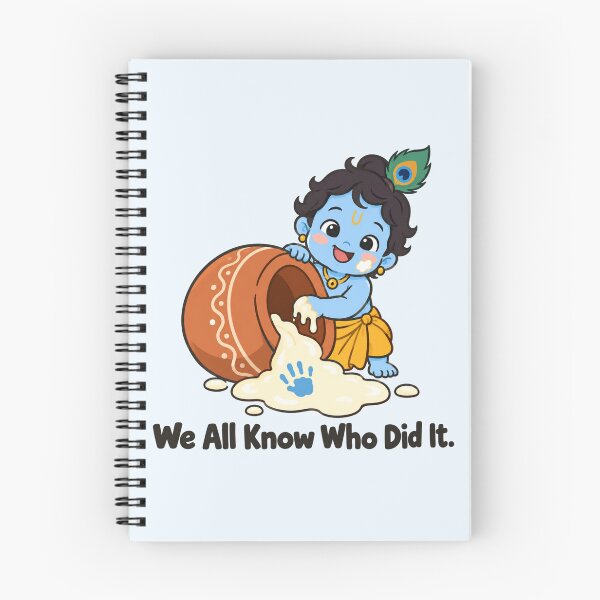 Artikelvorschau, Wir alle wissen, wer es getan hat – Makhan Chor Butterdieb Krishna Leela Pfauenfeder Illustration entworfen und verkauft von Fanverse Merchandise.
