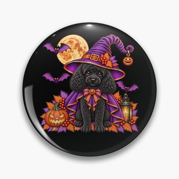 Item preview, Black Poodle Halloween Witch Costume & Spooky Pumpkin designed and sold by PixelsPaws.