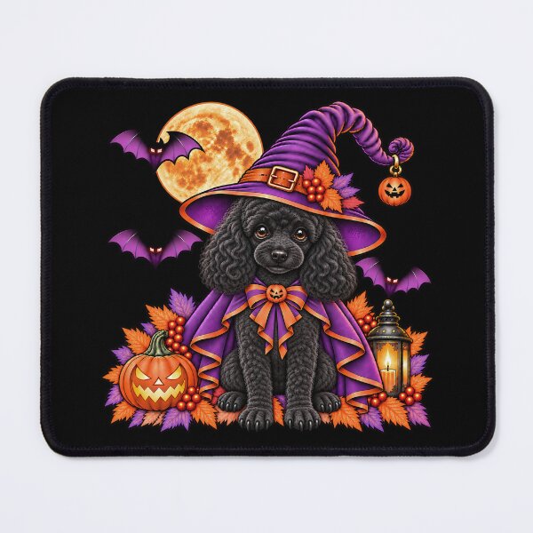 Item preview, Black Poodle Halloween Witch Costume & Spooky Pumpkin designed and sold by PixelsPaws.