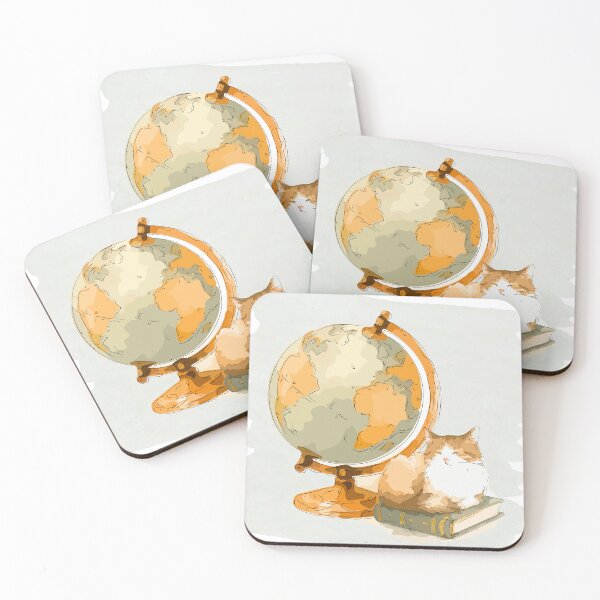Item preview, Cute Cat Sitting on Book with Globe Watercolor Illustration designed and sold by maewjpho.
