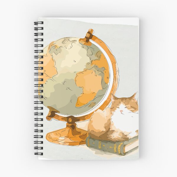 Item preview, Cute Cat Sitting on Book with Globe Watercolor Illustration designed and sold by maewjpho.