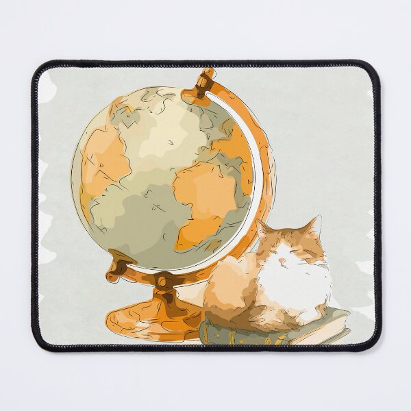 Item preview, Cute Cat Sitting on Book with Globe Watercolor Illustration designed and sold by maewjpho.