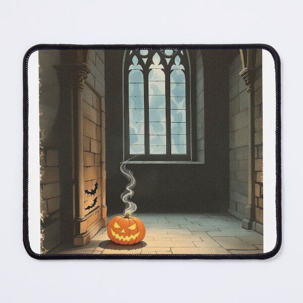 Item preview, Gothic Abbey Window and Pumpkin, Vintage Halloween Art designed and sold by GildedFolio.