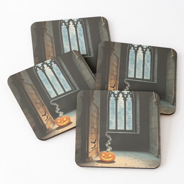 Item preview, Gothic Abbey Window and Pumpkin, Vintage Halloween Art designed and sold by GildedFolio.