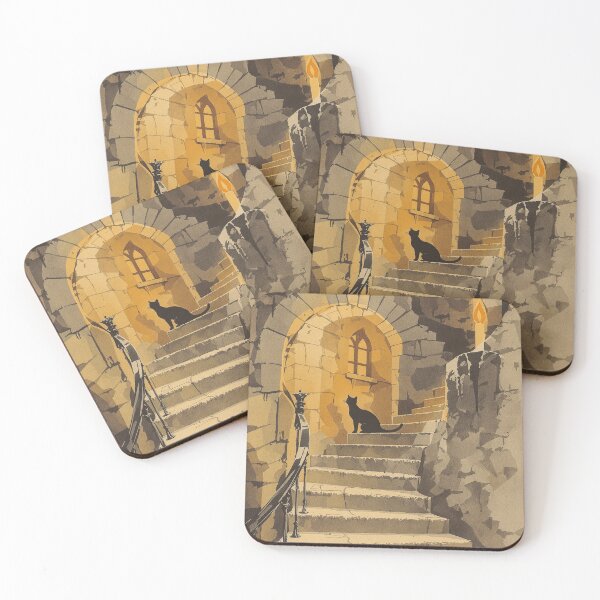 Item preview, Black Cat on a Castle Stair, Vintage Halloween Print designed and sold by GildedFolio.