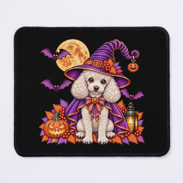 Item preview, White Poodle Halloween Witch Costume & Spooky Pumpkin designed and sold by PixelsPaws.