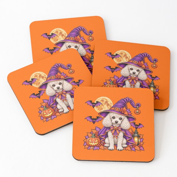 Item preview, White Poodle Halloween Witch Costume & Spooky Pumpkin designed and sold by PixelsPaws.